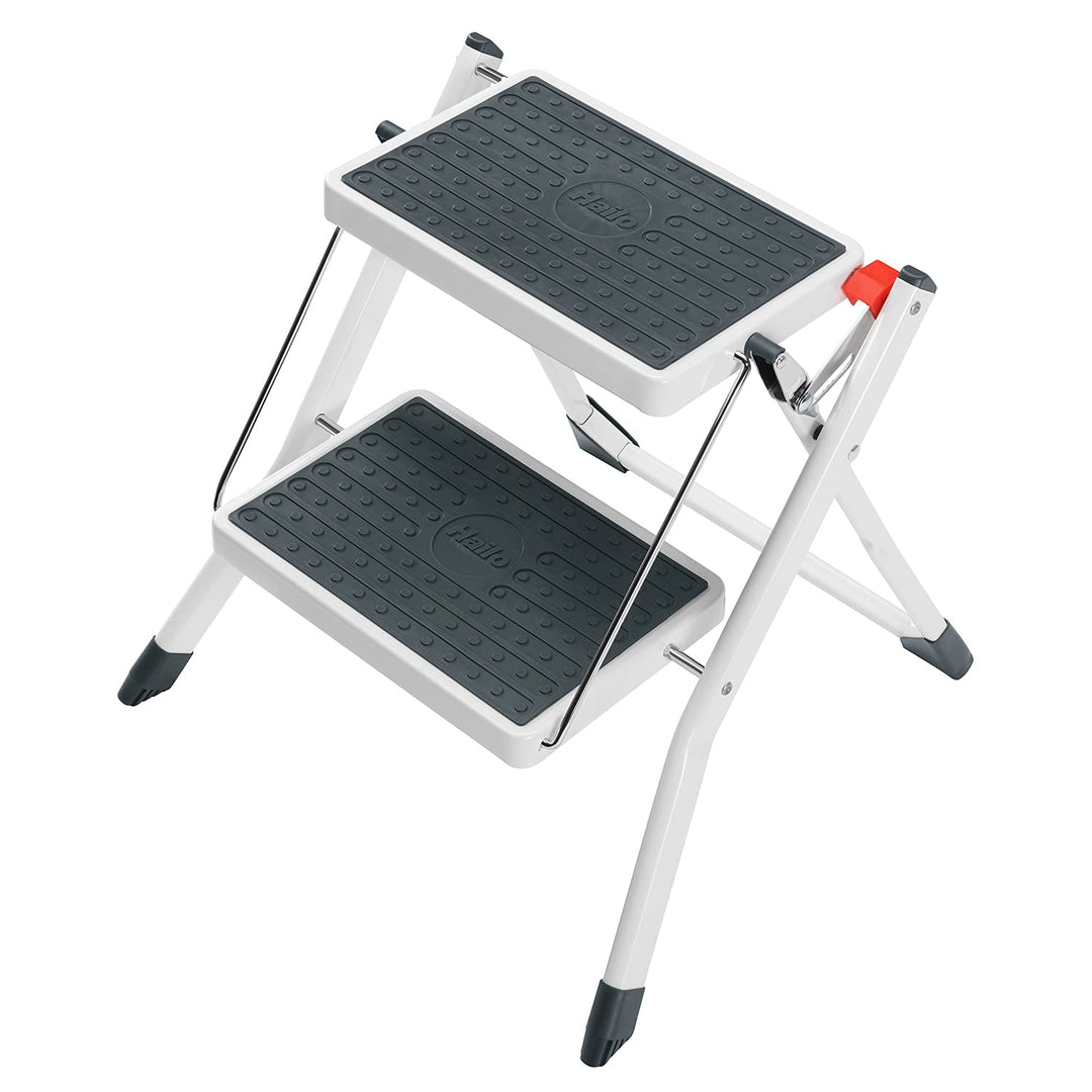 Hailo MK60 Mini Stahl-Trittleiter - 2 grosse Stufen mit Anti-Rutsch-Matten bis 150kg - Klappsicherun