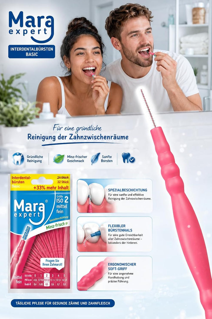 Interdentalbürsten – Bürsten für Zahnzwischenräume von MARA EXPERT | 0,5 mm ISO 2 fein | 6x32Interde