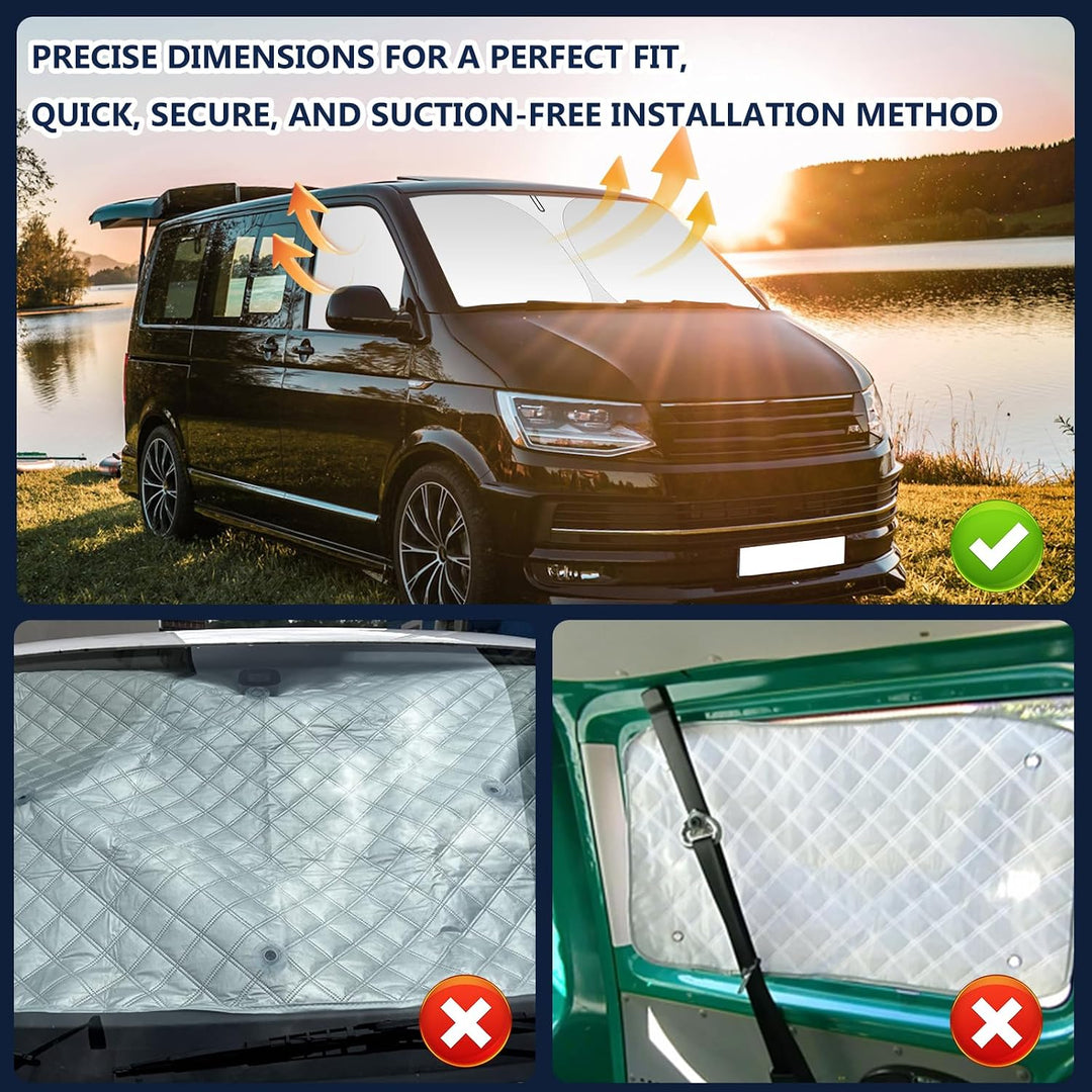 ZATOOTO Sonnenschutz für VW T5 T6 Frontscheibe &amp; Seitenfenster, Magnetisch | 3 Stück, Thermomatte VW