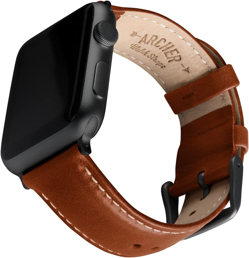 Archer Watch Straps - Uhrenarmbänder aus Hochwertigem Genarbtem Leder für Apple Watch Cognac/Naturwe