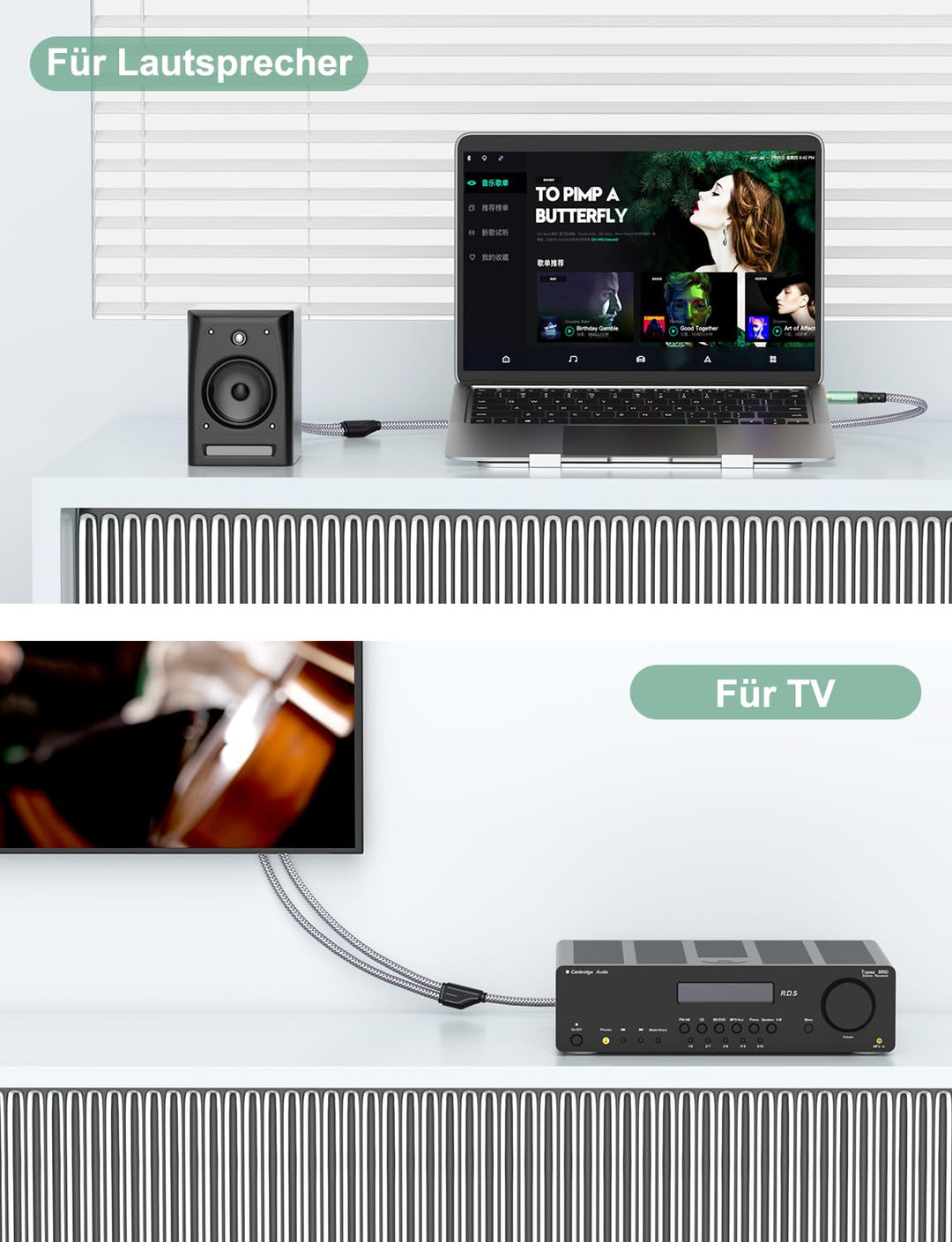 RAWAUX Cinch Kabel 3M, Klinke auf Cinch Kabel Cinch Subwoofer Kabel Adapter 3.5mm Klinke auf 2 x Cin
