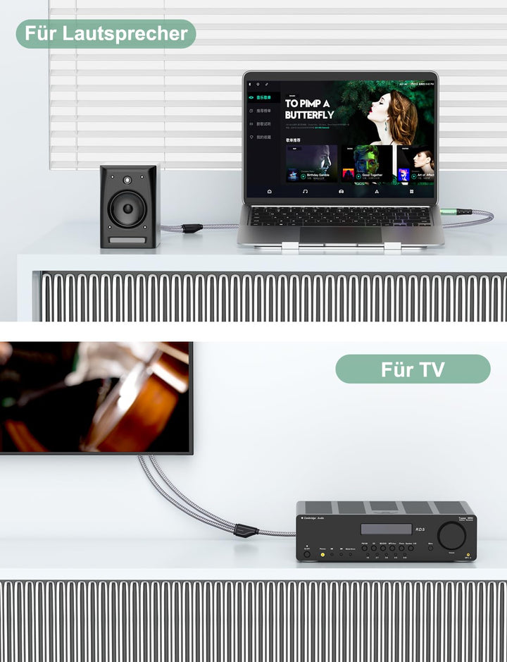 RAWAUX Cinch Kabel 3M, Klinke auf Cinch Kabel Cinch Subwoofer Kabel Adapter 3.5mm Klinke auf 2 x Cin