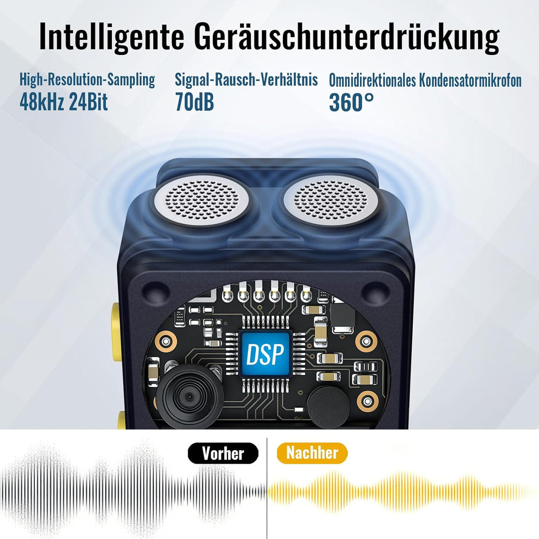 UROLMIC Kabelloses Lavalier Mikrofon mit Digitalem Display & Ladecase, 45H Batterie, 50m Reichweite,