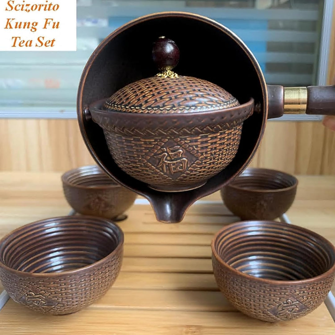 Keramik Portable Travel Tee Set, chinesischer Kungfu Tee Set mit 360-Rotation Teekanne und Infuser,