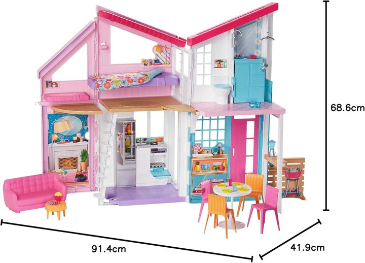 Barbie Malibu Haus, zweistöckige Traumvilla, mit 6 Zimmern, 25+ Barbie Zubehör, ohne Barbie Puppen,