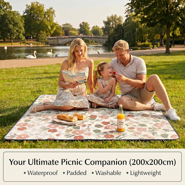 Picknickdecke Wasserdicht, Pikncik Decke Gross, Picknickdecke 200x200cm, Faltbar Leicht Tragbar Outd