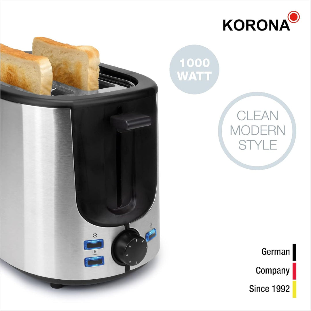 Korona 21255 Toaster | Hochwertiges Edelstahlgehäuse | Integrierter Brötchenaufsatz | Stufenlos eins