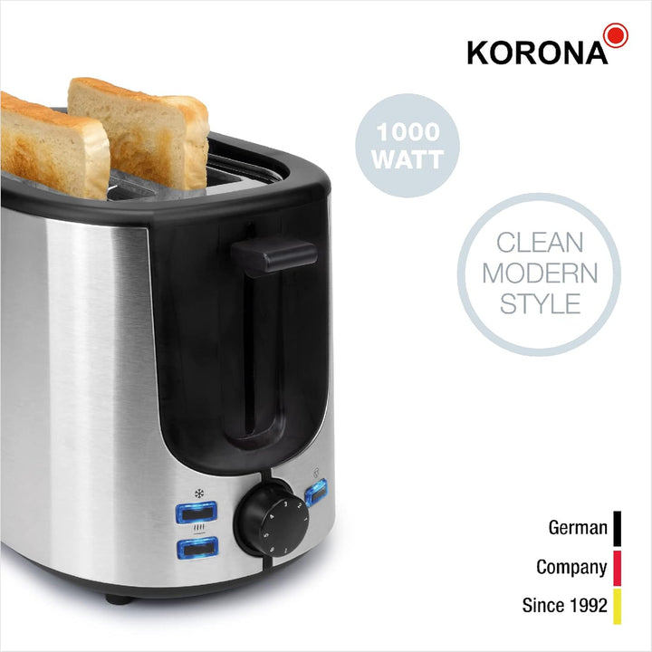 Korona 21255 Toaster | Hochwertiges Edelstahlgehäuse | Integrierter Brötchenaufsatz | Stufenlos eins