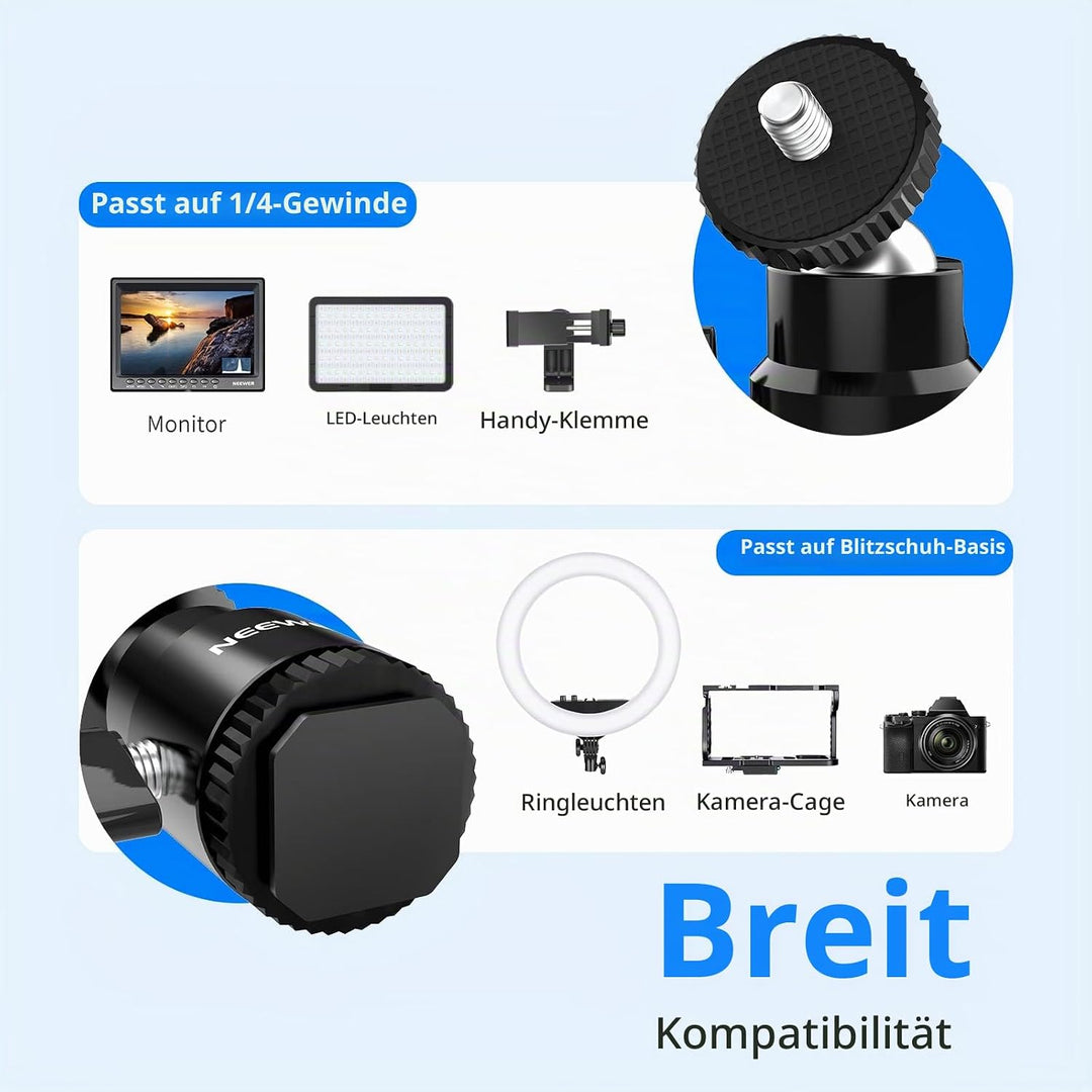 NEEWER 2er-Pack 1/4" Blitzschuhhalterung mit zusätzlicher 1/4" Schraube, Mini-Kugelkopf-Blitzschuhha