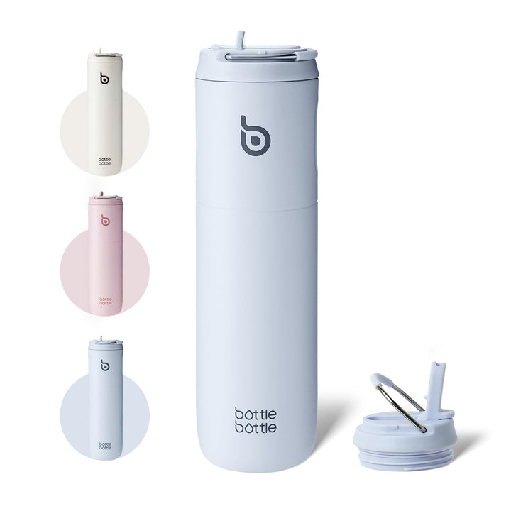BOTTLE BOTTLE Isolierte Trinkflasche 680 ml(24oz) mit Strohhalm, Deckel und Griff für Sport, Reise,