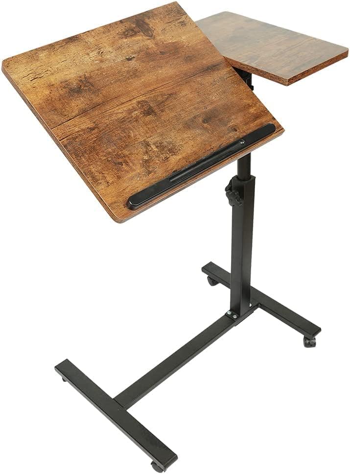 Betttisch für Laptop, höhenverstellbar, 5 feststellbare Rollen, faltbar, Holz, Schreibtisch, PC, Sch