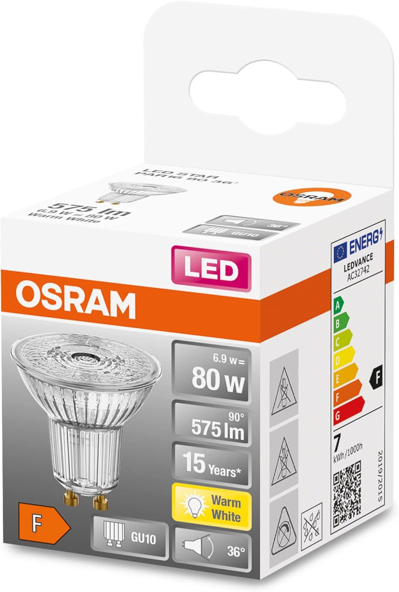 OSRAM LED Star PAR16, Sockel: GU10, Nicht Dimmbar, Warmweiss, Ersetzt eine herkömmliche 80 Watt Lamp