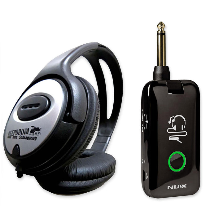 Nux MP-2 Mighty Plug Drahtlose Verstärker- und Effekt-Simulation für Gitarre und Bass + keepdrum Kop