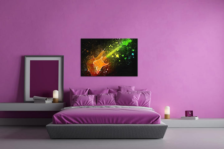 deyoli farbenfrohe Gitarre Format: 60x40 als Leinwandbild, Motiv fertig gerahmt auf Echtholzrahmen,