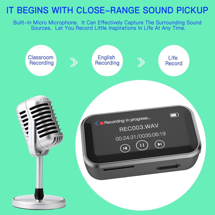 Cuifati 32 GB MP3 -Player mit Bluetooth &amp; Back -Clip, 1,47in Voll -Touchscreen -tragbarer Musikplaye