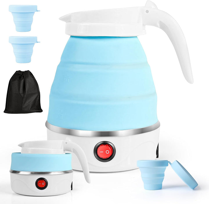 Faltbarer Wasserkocher, 600ml Wasserkessel Tragbarer Mini Reisewasserkocher, Faltbar Silikon Wasserk