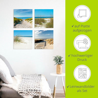 ARTLAND Leinwandbilder auf Holz Wandbild Bild Set 4 teilig je 30x30 cm Quadratisch Landschaft Strand