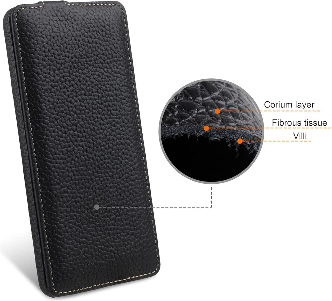 STILGUT UltraSlim kompatibel mit Google Pixel 7 Hülle - Pixel 7 Flip Case aus Leder, Klapphülle, Han