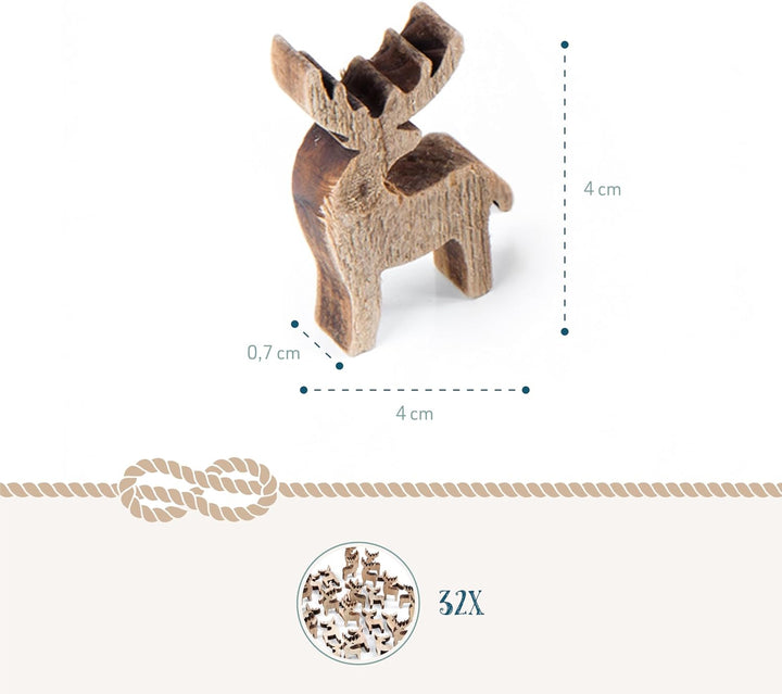 Mini Rentier Streudeko, 32er Set: Kleine Weihnachtsfiguren, Deko Figuren Weihnachten & Advent Deko,