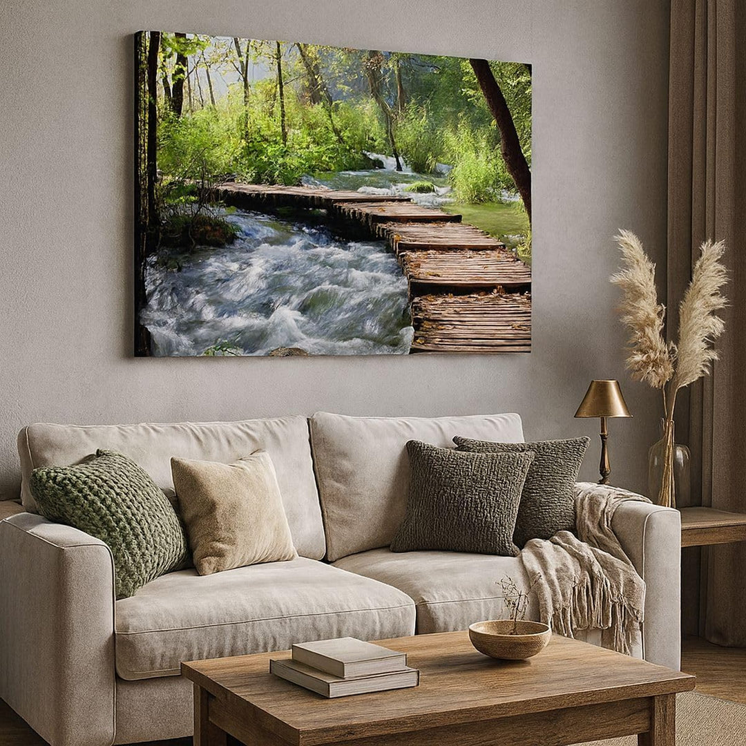 ARTTOR Bilder auf Leinwand 100x70cm Leinwandbild Park natur grün bäume Gross Wanddeko Bild Schlafzim