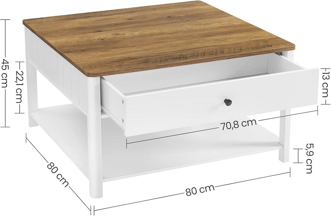 VASAGLE Couchtisch, Wohnzimmertisch, Sofatisch, 2 grosse Schubladen, mit Beinen, viel Stauraum, mari