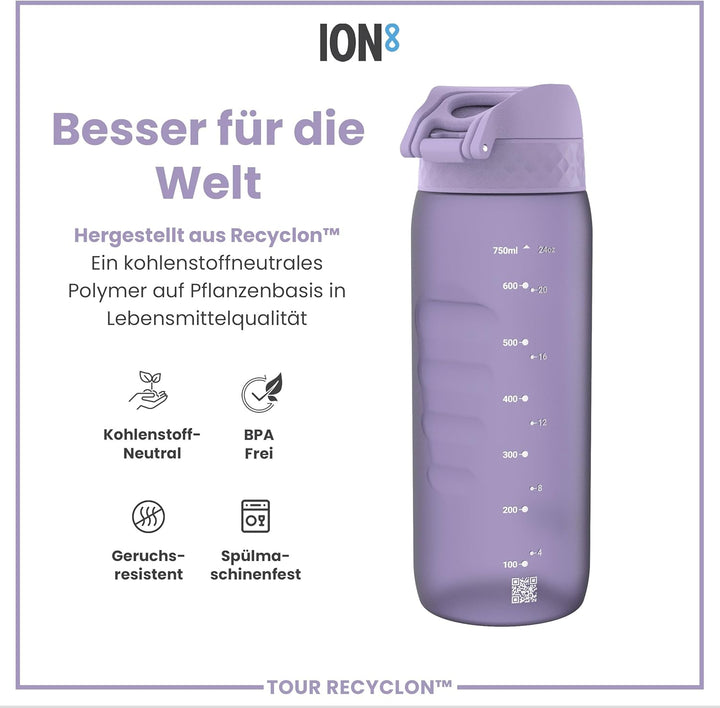 Ion8 Trinkflasche, 750ml, Auslaufsicher, Einhandöffnung, Sichere Verriegelung, Spülmaschinenfest, BP