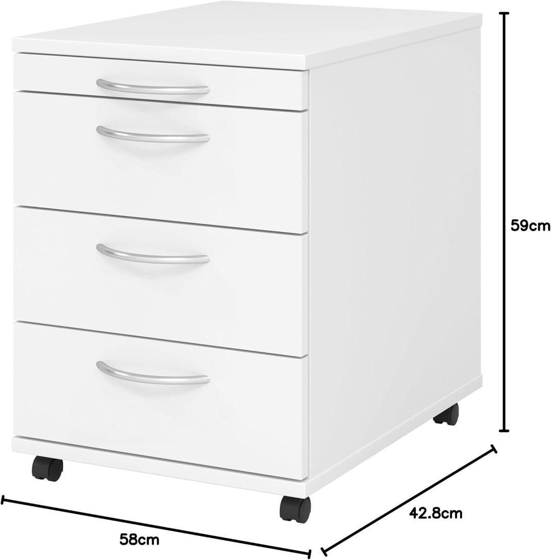 bümö Basic Rollcontainer mit Schubladen, Container aus Holz in weiss - Rollwagen für&