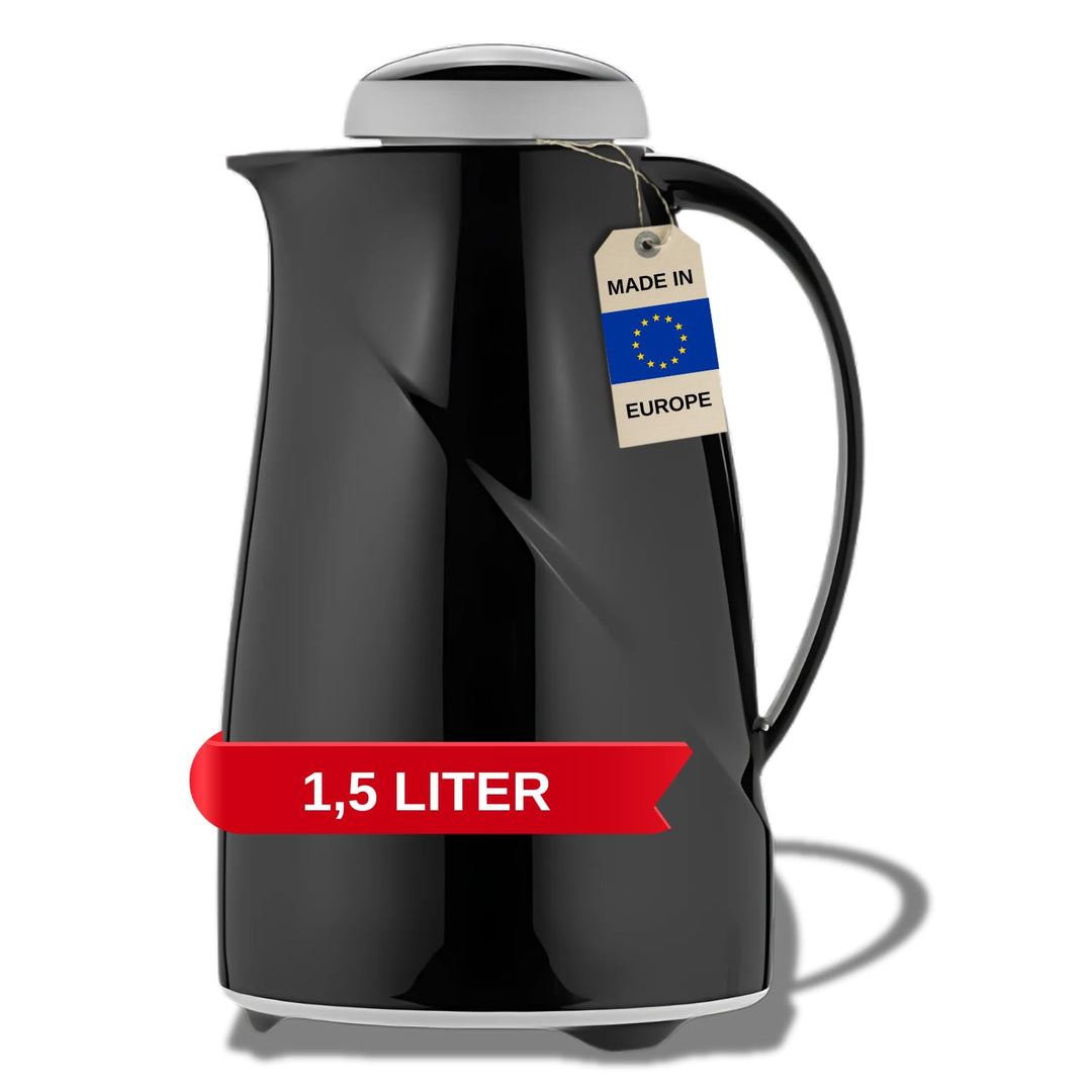 Helios Isolierkanne Wave, 1,5 Liter, Kunststoff, schwarz, Drehverschluss, spülmaschinenfest Schwarz