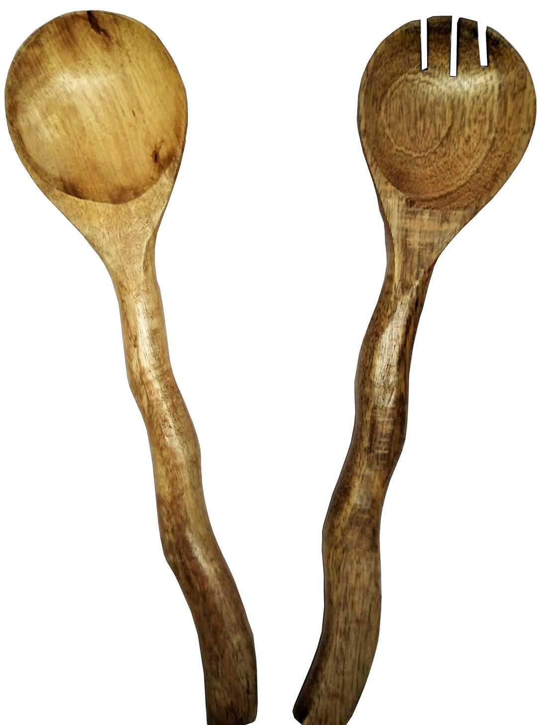 Purpledip 11630 Servierlöffel und Gabel aus Holz, handgefertigt, Vintage-Geschirr oder Küchendekorat