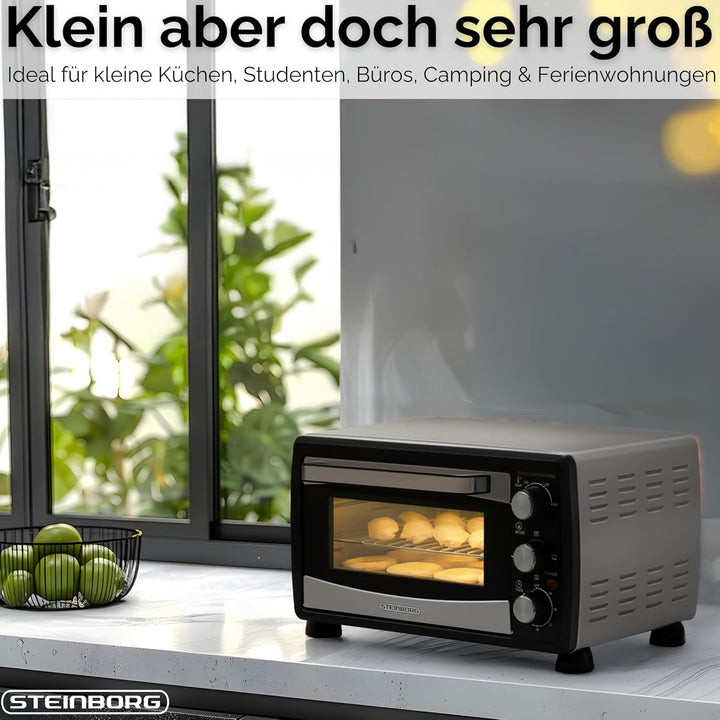Steinborg® Mini Backofen mit Umluft 20 Liter Pizzaofen Krümelblech Umluftfunktion Ober- und Unterhit