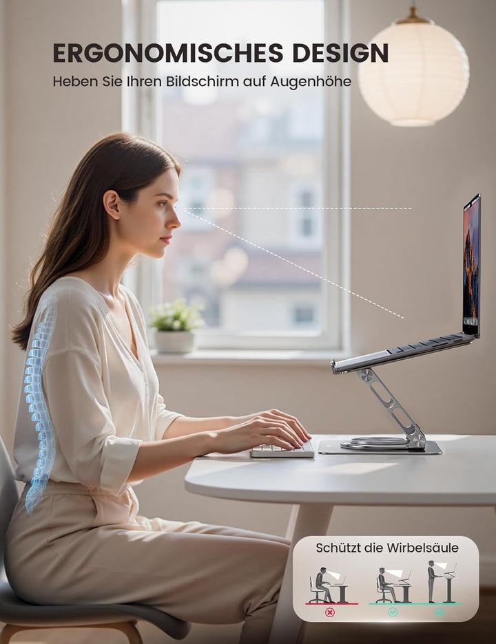 Lamicall Laptop Ständer, Verstellbarer Laptopständer - [360° Drehbar] Faltbarer Alu Notebook Ständer