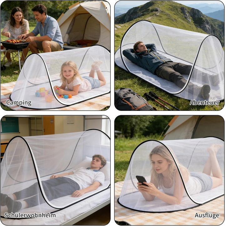 Pop Up Moskitonetz Bett, 200 x 80 x 56 cm, Moskitonetz Reise Pop Up, Faltbares Moskitonetz, 360° Sch