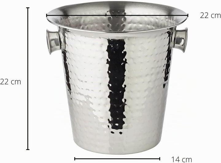 EDZARD Sektkühler Joey, Höhe 23 cm, Durchmesser 21 cm, für 1 Flasche, Edelstahl, gehämmert, mit 2 Gr