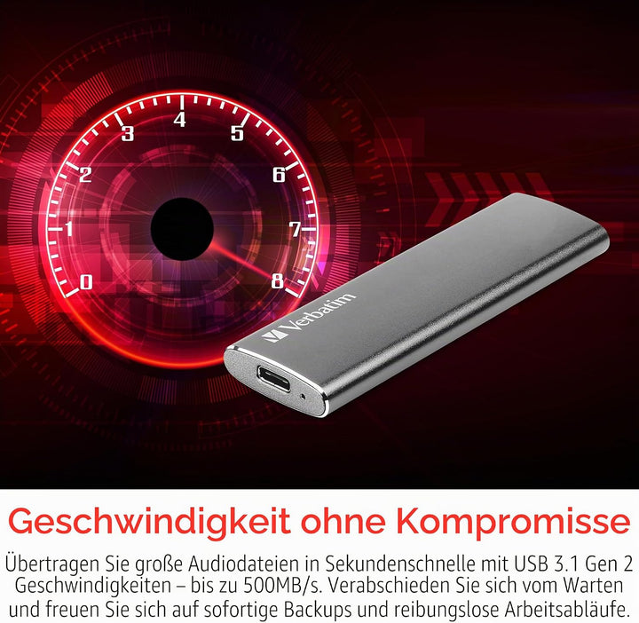 Verbatim Vx500, externe SSD-Festplatte 240 GB, USB 3.1 Gen 2-Controller, 500 MB/s Lesegeschwindigkei
