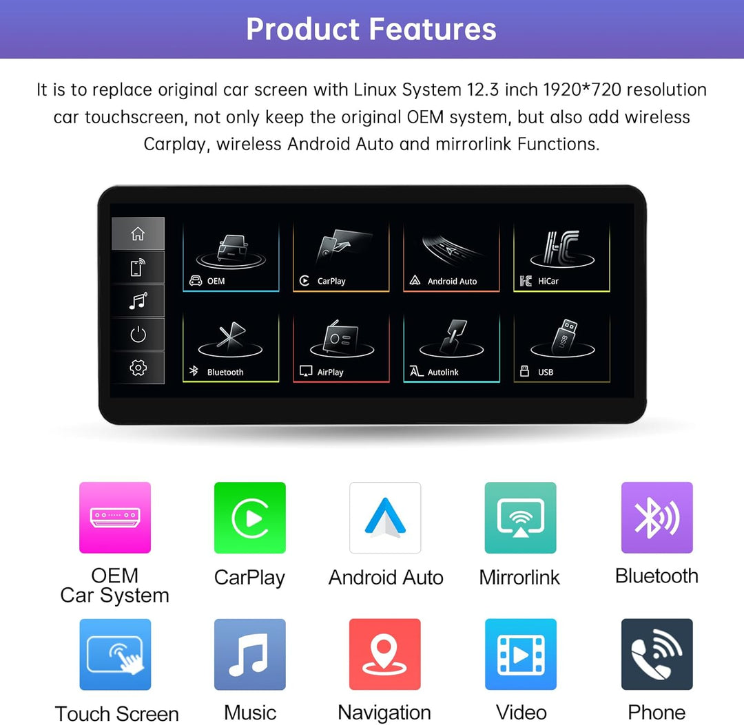 Road Top 12,3 Zoll Autoradio Drahtlos CarPlay Touchscreen für Audi A4 A5 2009-2015 Jahr mit 2GMMI, A