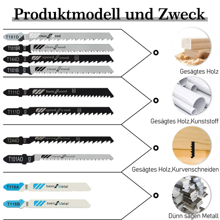 60tlg Stichsägeblätter Set, T-Schaft Stichsägeblätter für Holz, Kunststoff und Metall, Sägeblätter S