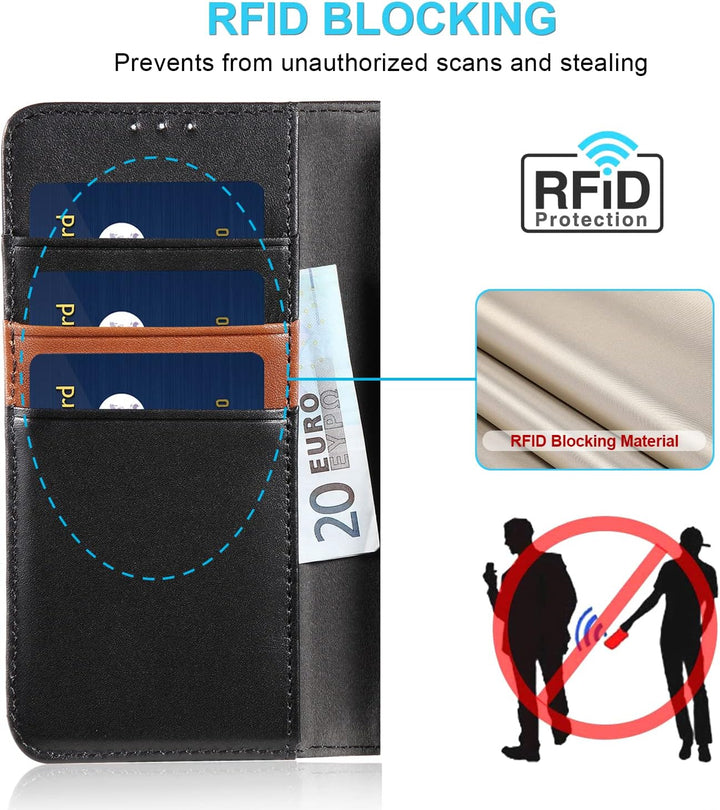 LENSUN Echtleder Hülle für Samsung Galaxy S23, Handyhülle [Echtes Leder] [Magnetverschluss] [RFID Sc