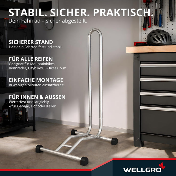 2 x WELLGRO® Fahrradständer - Stahl, sicherer Stand - Farbe silber