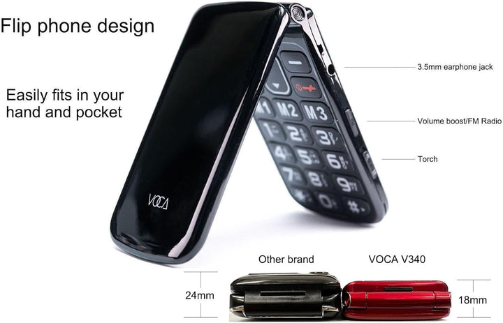 VOCA Klapphandy mit grossen Tasten für Senioren | Entsperrtes 4G LTE | Hohe Lautstärke | SOS-Taste |