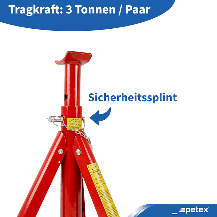 Unterstellbock, höhenverstellbar und faltbar, 2er Set, 3 t, rot