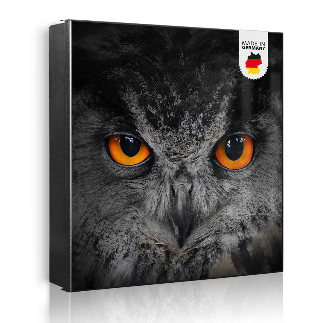 banjado® Grosser Schlüsselkasten Glas/Schlüsselbox 30cm x 30cm mit 50 Haken - Motiv Uhu/Schlüsselkas