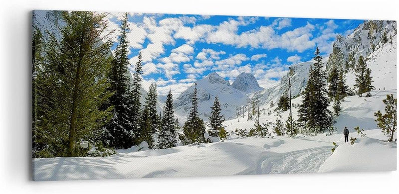 Wandbilder Dekoration Wohnzimmer Tal Wolken Lawine Sport Panorama Bilder auf Leinwand 120x50cm Leinw