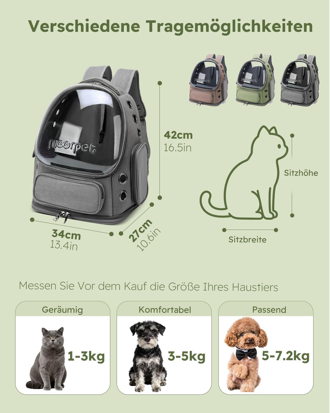 PETCUTE Haustier Rucksack,Tragbar Raumkapsel Hunde Katzen Rucksack mit Herausnehmbarer Matte,Atmungs