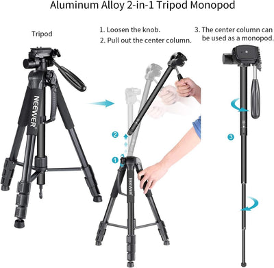 Neewer Tragbarer 177cm Aluminium Legierung Kamera Stativ Einbeinstativ mit 3-Wege-Drehgelenk Pan Hea