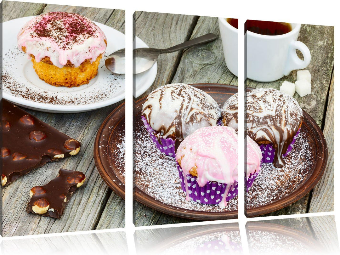 Pixxprint Köstliche Cupcakes als Leinwandbild/Grösse: 3 Teilig (120x80) cm/Wandbild/Kunstdruck/ferti