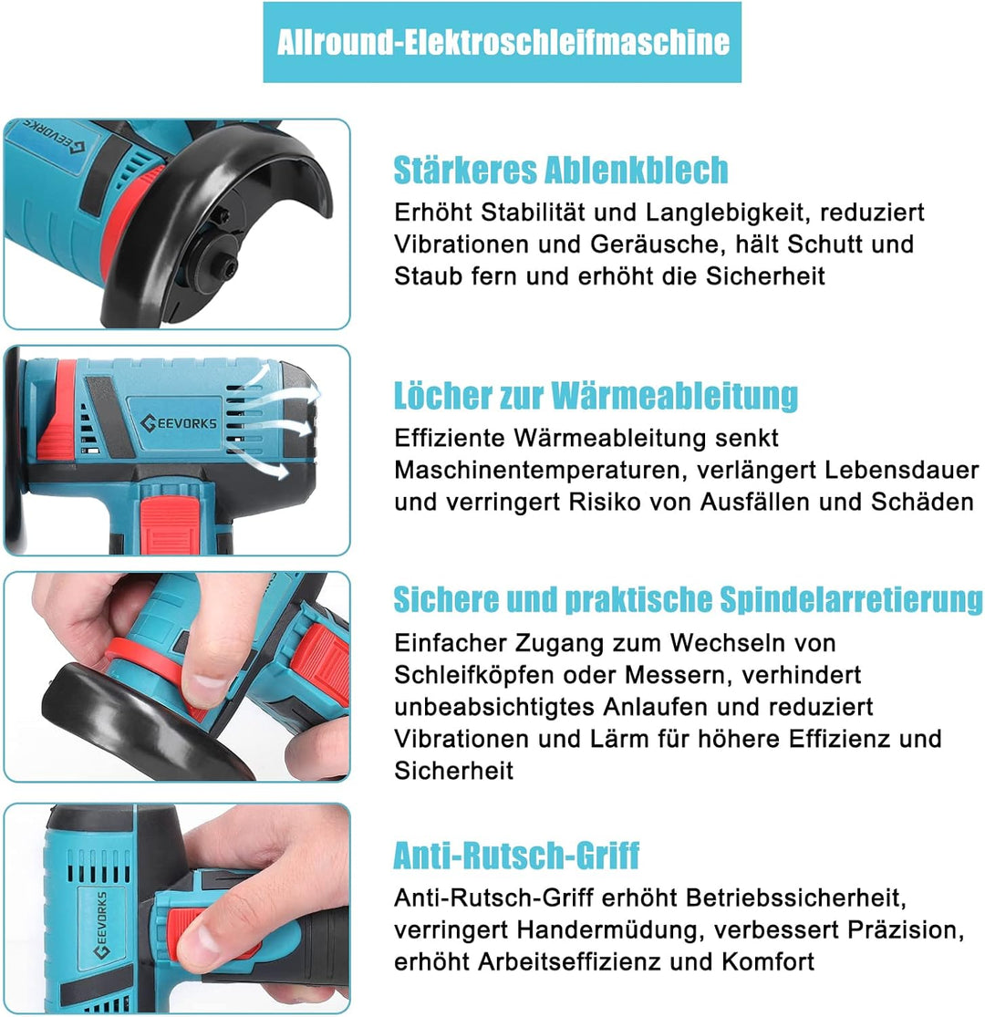 Mini Winkelschleifer,12V Akku Mini Flex 19500 rpm,Mit 2 * 2000 mAh Akku 6 Trennscheiben (76mm Durchm