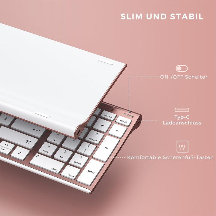 seenda Tastatur Maus Set Kabellos, Wiederaufladbare Aluminium Tastatur mit kompaktes Design, Ultradü