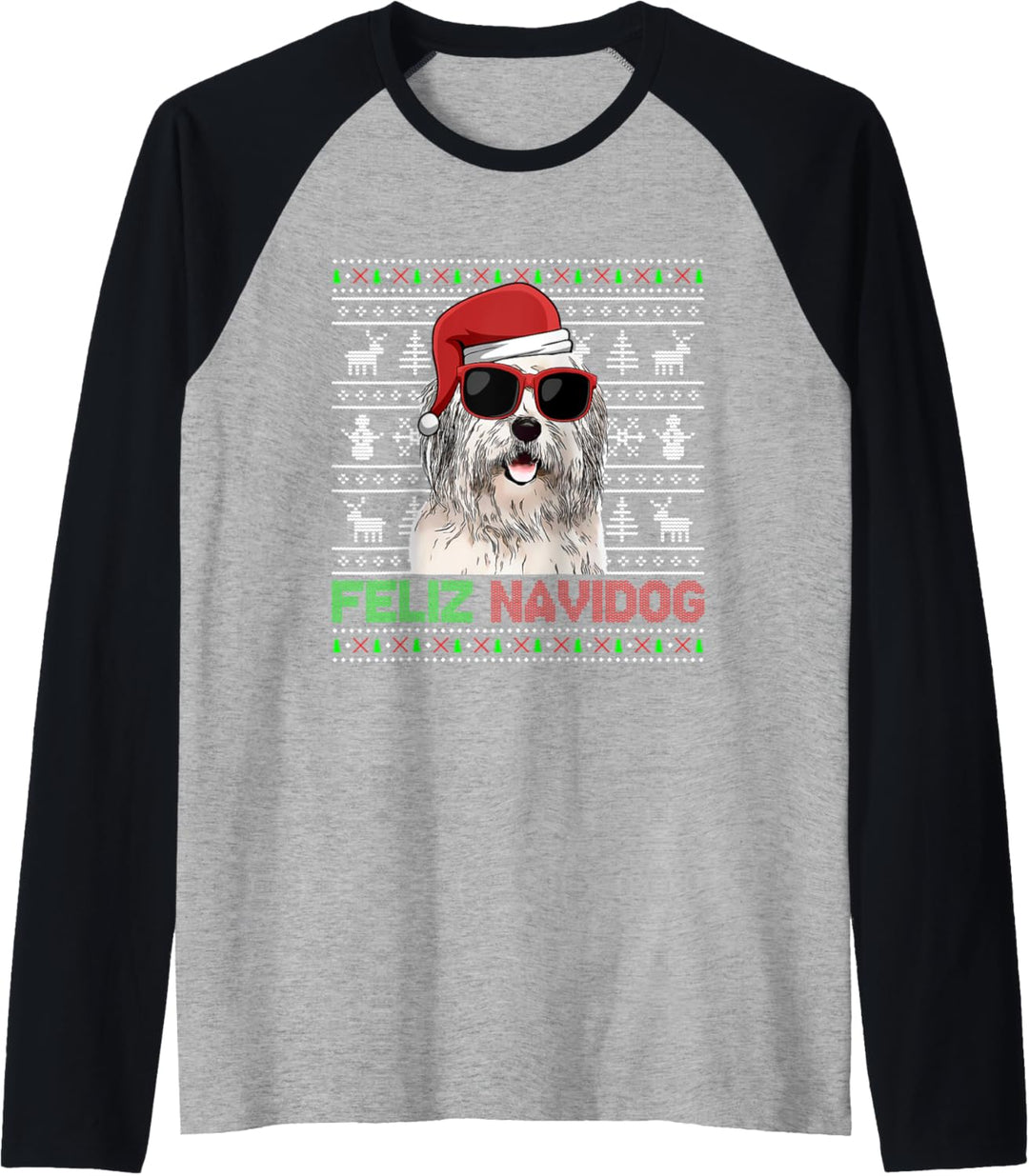 Old English Sheepdog Feliz Navidog Funny Christmas Raglan