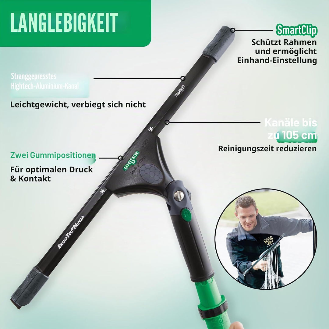 Unger ErgoTec Ninja Fensterwischer 40° (Breite 45 cm, ergonomischer Griff, mit Soft-Gummi, Zwei Gumm
