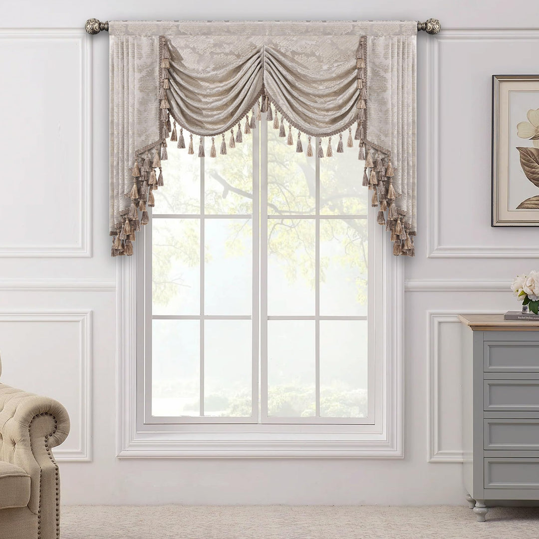 Swag Volant Vorhang für Schlafzimmer Esszimmer Wohnzimmer Küche, Damast Kurzstore Waterfall Volant-V